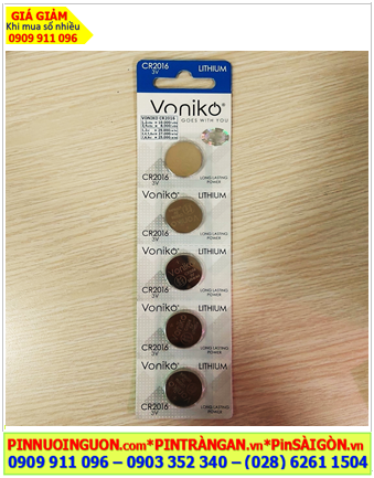 COMBO 1vỉ=5viên Pin đồng xu 3v lithium Voniko CR2016 _Giá chỉ 29.000đ/Vỉ 5viên
